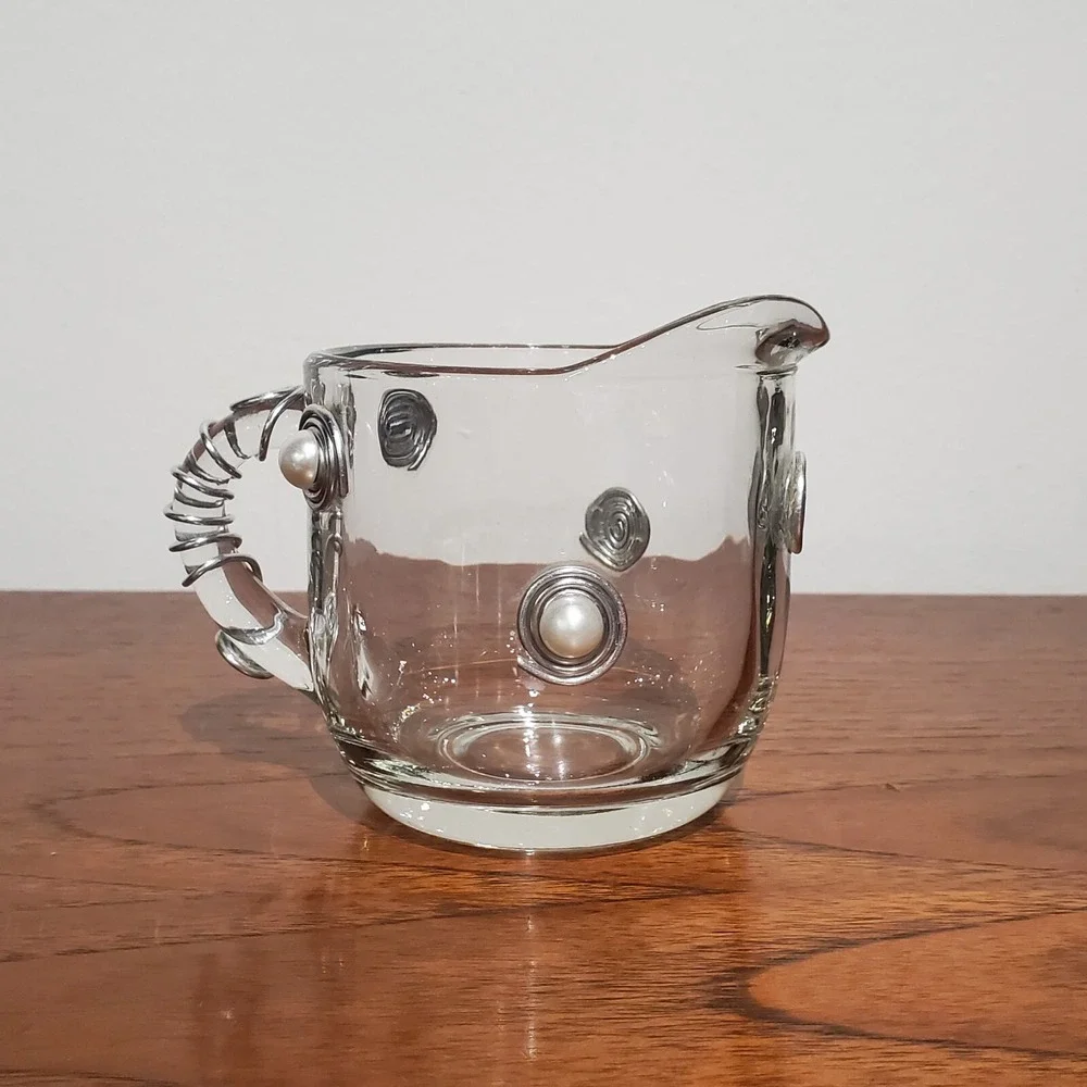 Vintage Clear‎ Anchor Hocking Creamer and Sugar dish with Lid wire wrap spirals